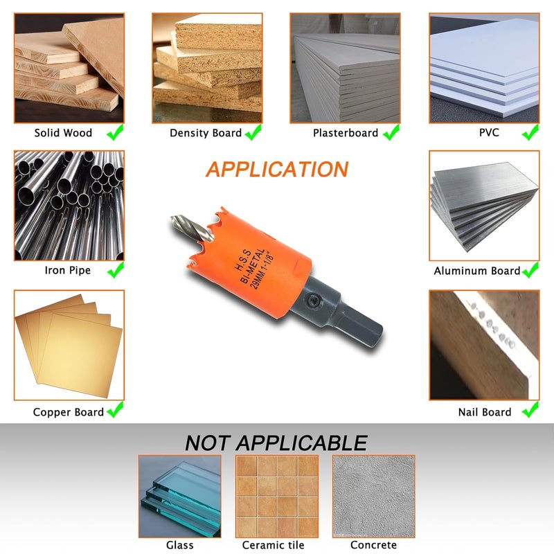 VIKITON 1-1/8 inch Hole Saw with Arbor for Metal Wood Plastic, 1.1 in Bimetal Hole Cutter for Different Project with Smooth and Flat Drilling Edge, Fast Chip Removal - Image 3